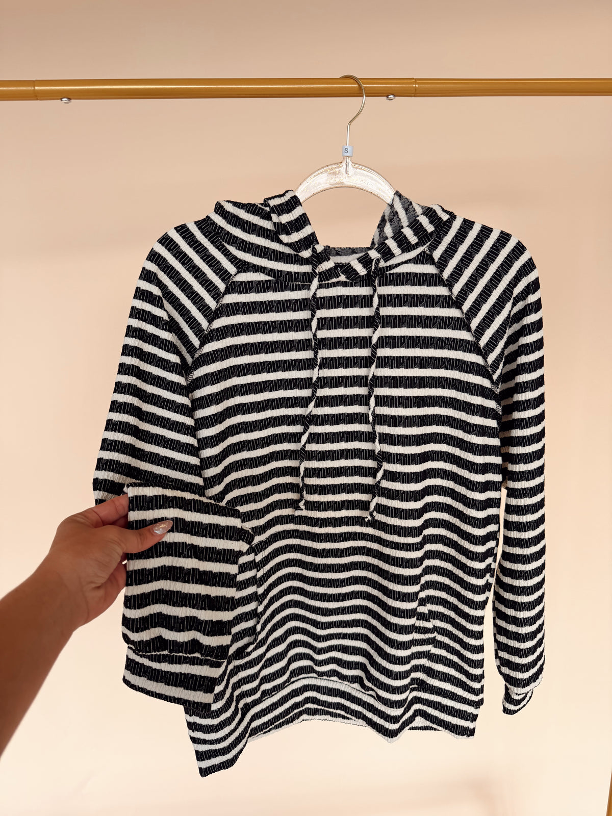 LS Stripe Jacquard Hoodie Black/Cream