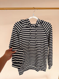 LS Stripe Jacquard Hoodie Black/Cream