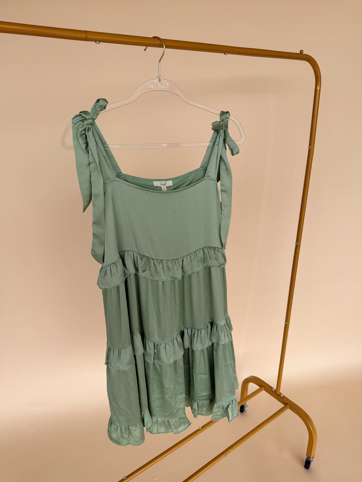 Satin Tiered Dress in Sage