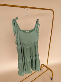 Satin Tiered Dress in Sage