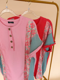 Curvy SS Color Block Rib Shirt - 2 Colors
