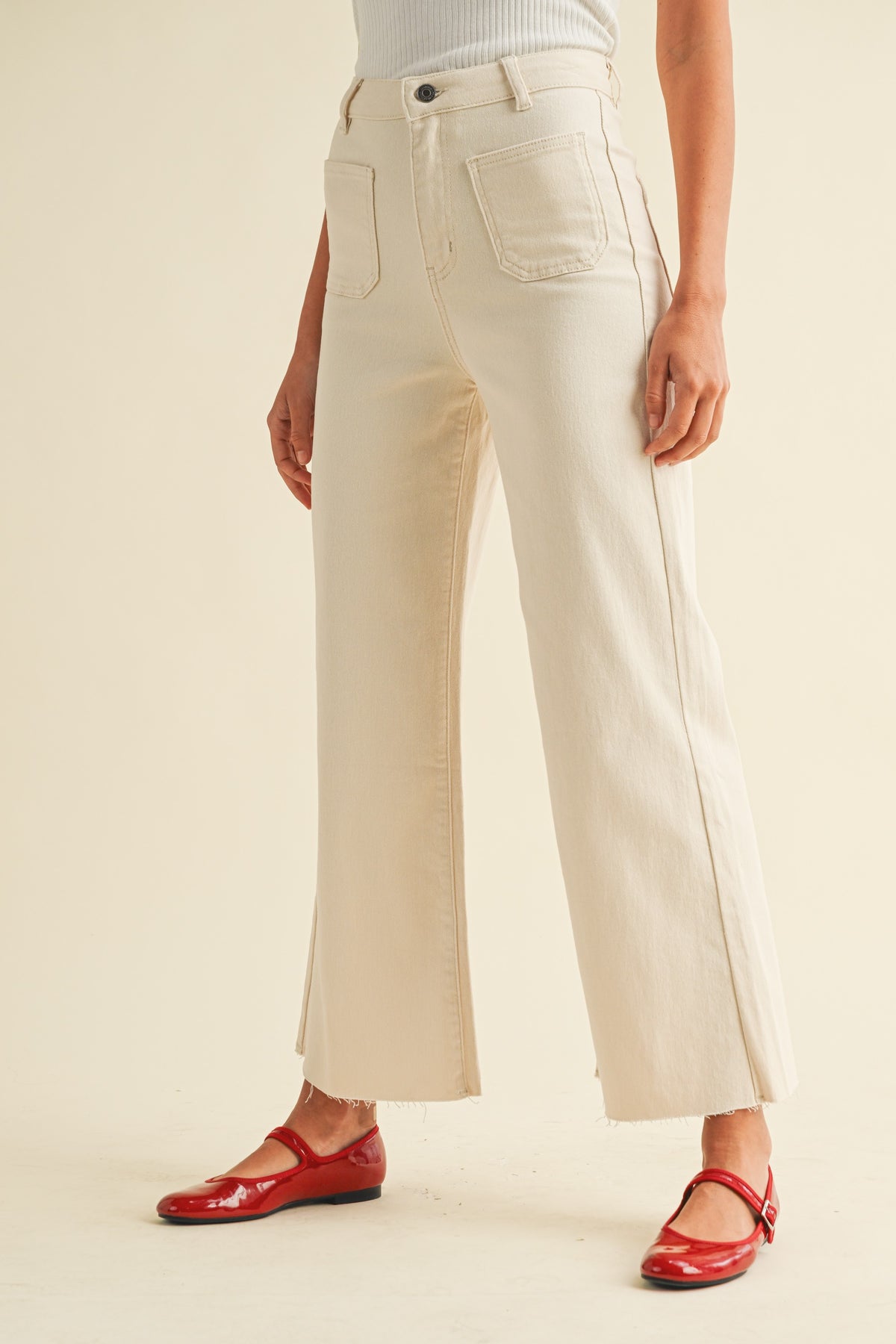 Front Two Pocket Stretch Jeans in Oatmeal