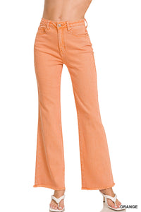 Acid Washed Frayed Cutoff Hem Straight Wide Pants in Orange