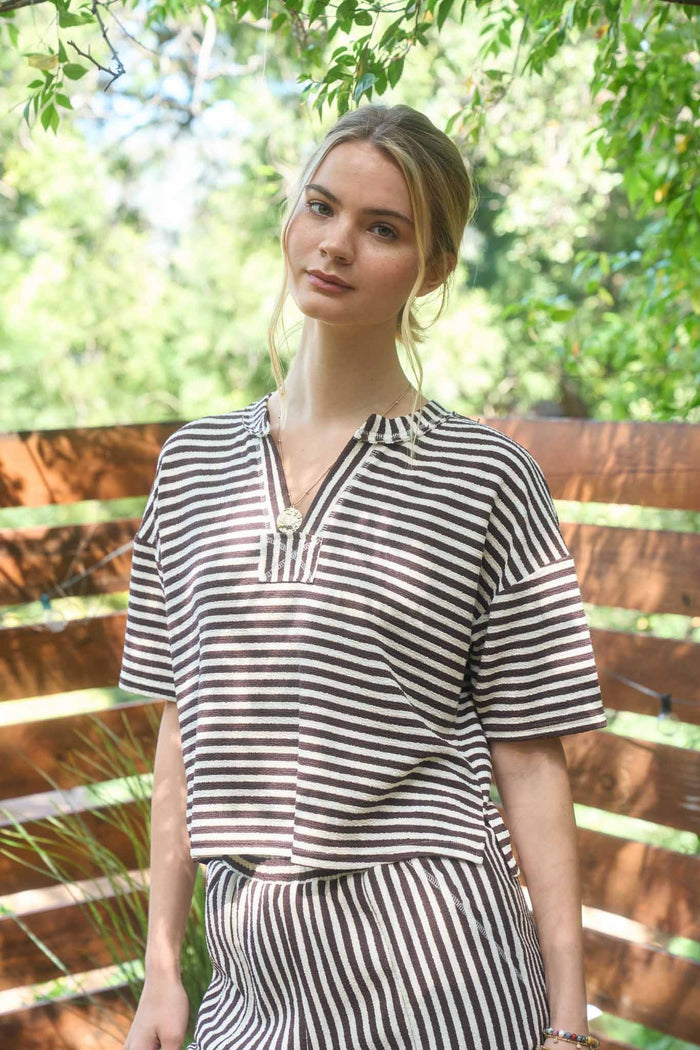SS Boxy Stripe Set in Brown