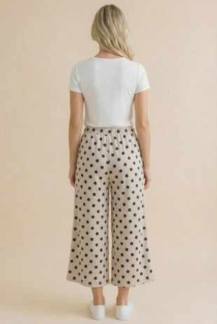 Wide Leg Crop Polka Dot Pants in Ivory/Black