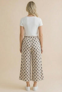 Wide Leg Crop Polka Dot Pants in Ivory/Black