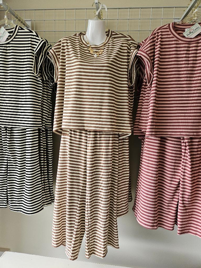 Striped Rib Top & Pants Set- 3 Colors!