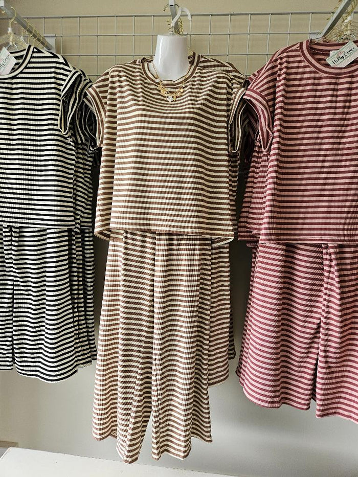 Striped Rib Top & Pants Set- 3 Colors!