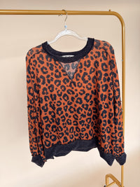 Curvy Crew Neck Drop Shoulder Leopard