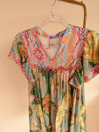 Paisley Tiered Flutter Dress Green Mix