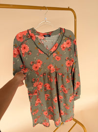Floral Babydoll Dress in Olive