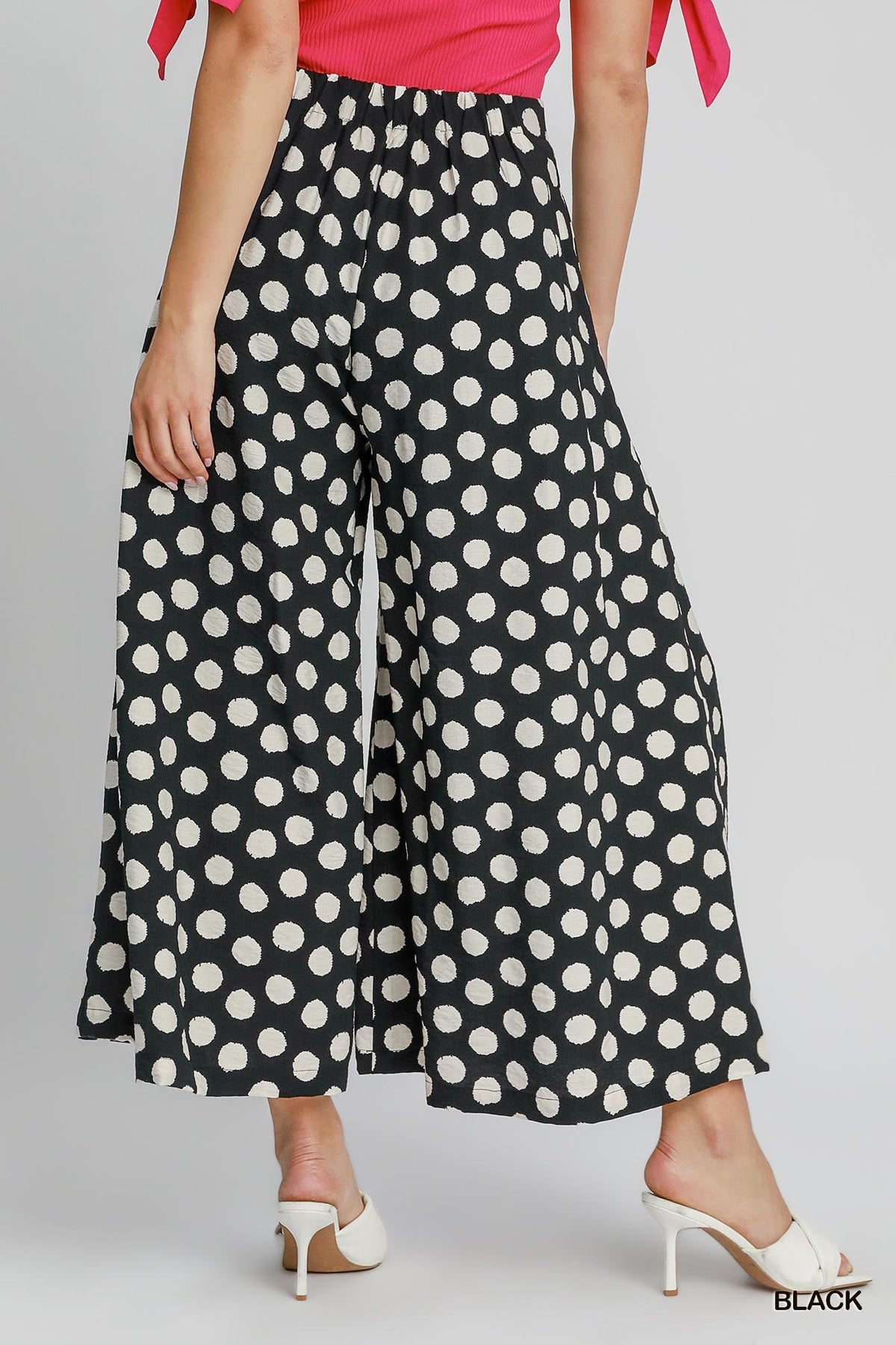 Playful Polka Dot Wide Leg Pant in Black