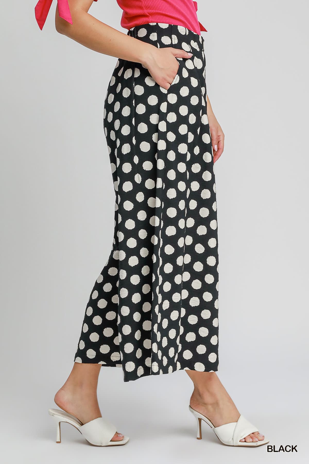 Playful Polka Dot Wide Leg Pant in Black