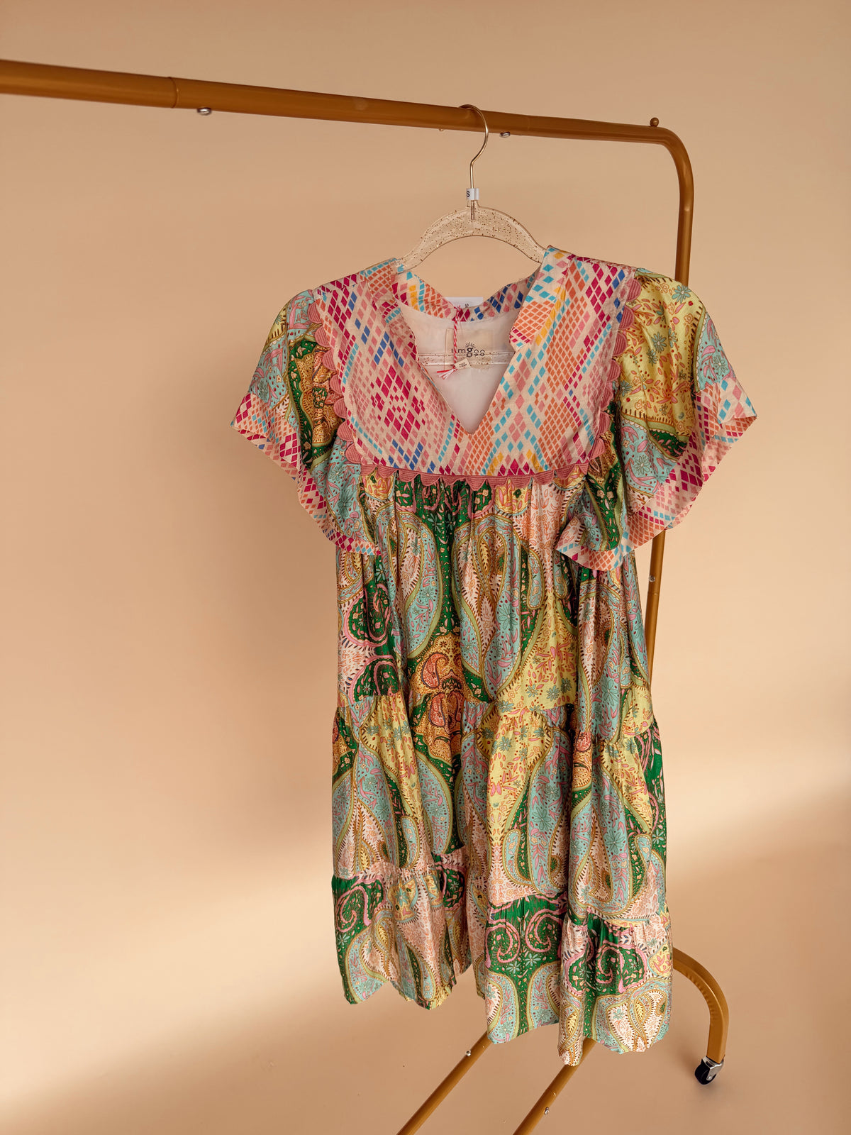 Paisley Tiered Flutter Dress Green Mix