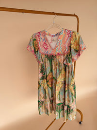 Paisley Tiered Flutter Dress Green Mix
