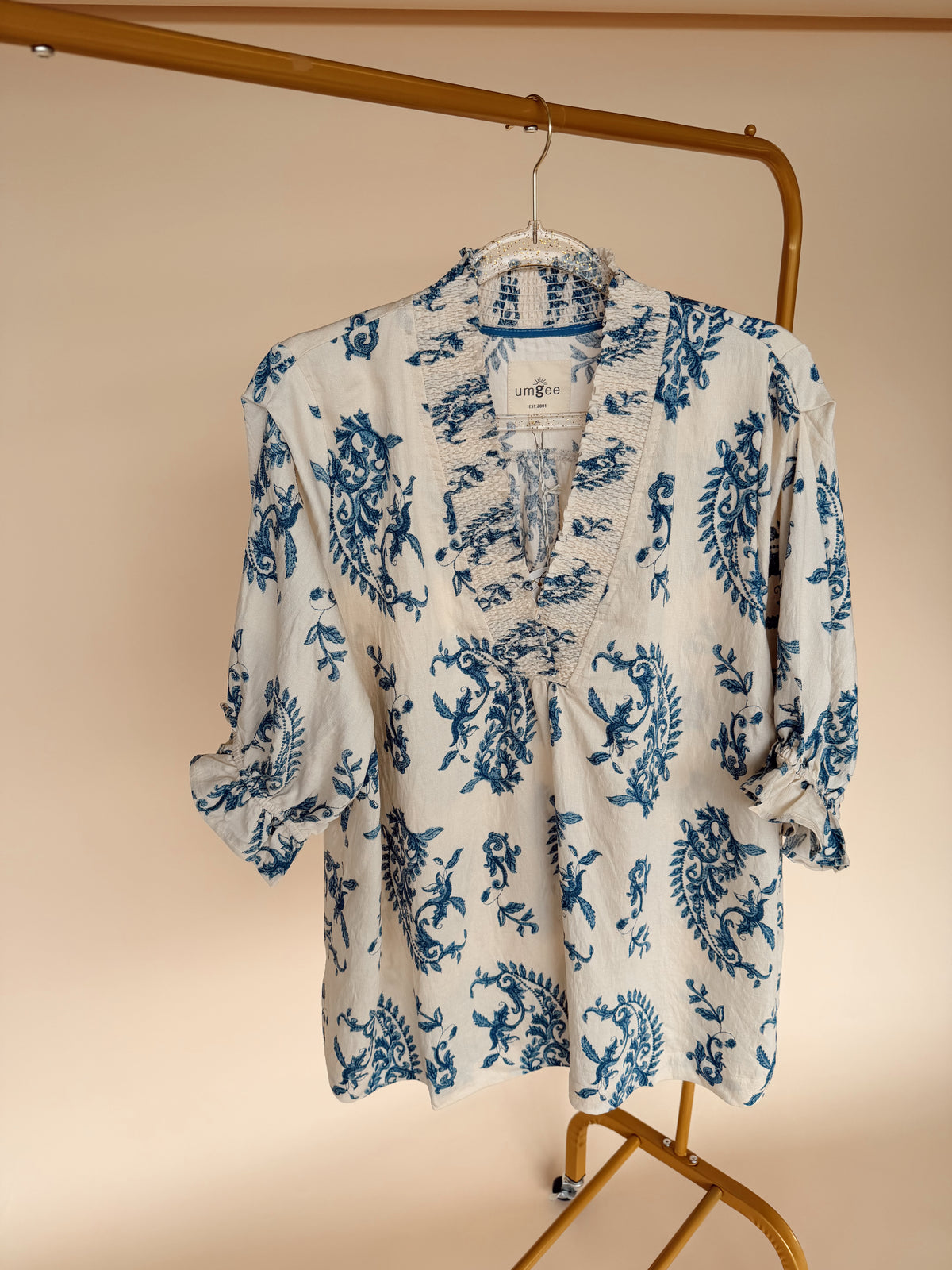 Curvy Blue Mix Print Blouse