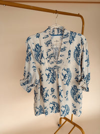 Curvy Blue Mix Print Blouse