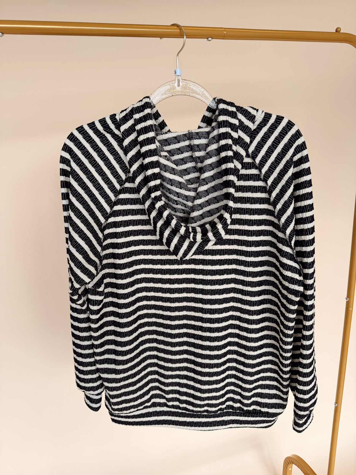 LS Stripe Jacquard Hoodie Black/Cream