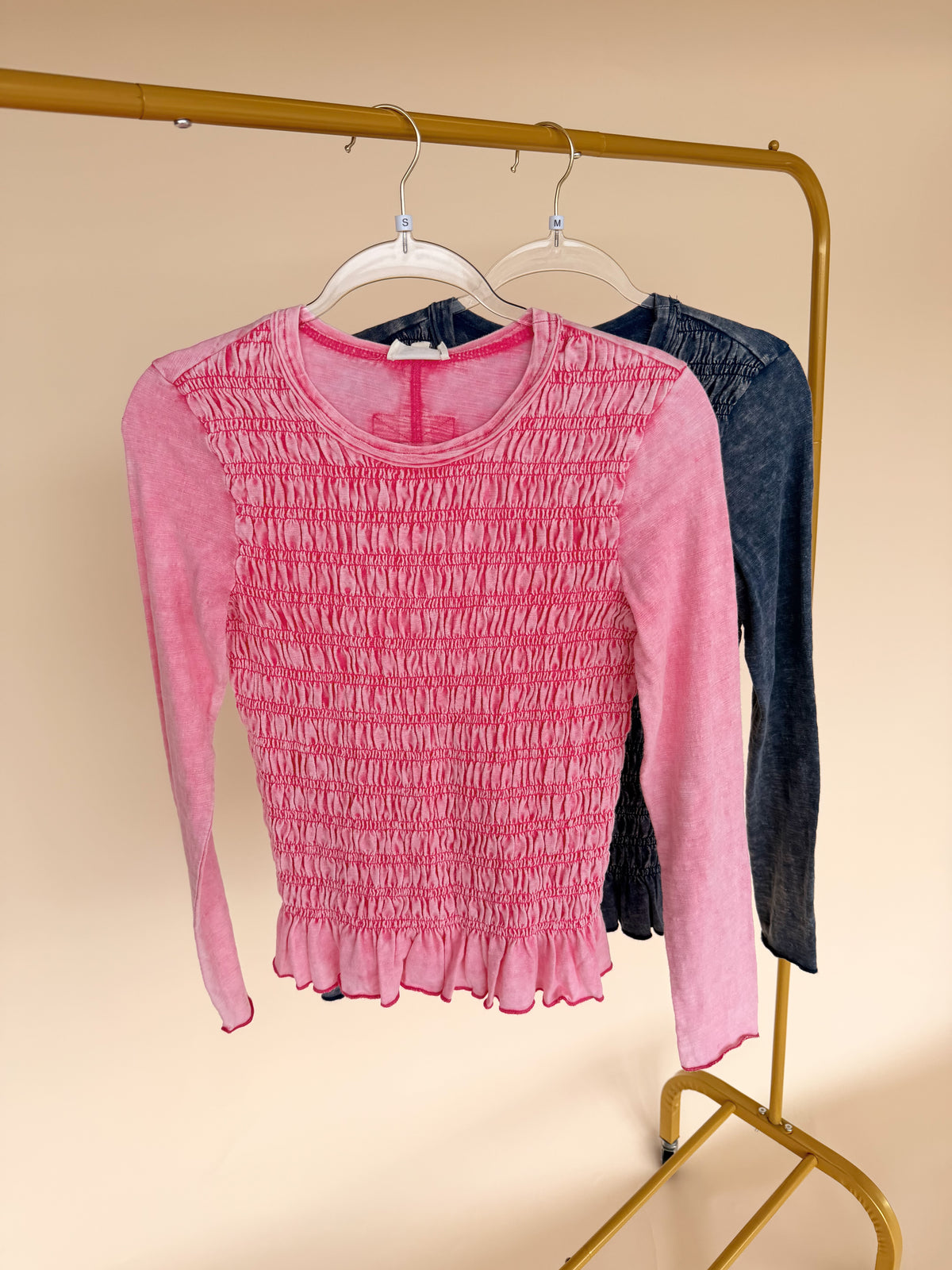 Smocked Peplum Long Sleeve - 2 Colors
