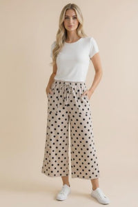 Wide Leg Crop Polka Dot Pants in Ivory/Black