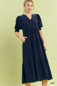 Solid V Neck Midi Dress- 2 Colors!