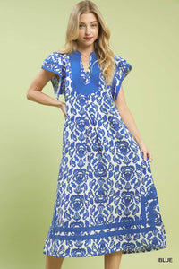 Abstract Two Tone Dress in Blue