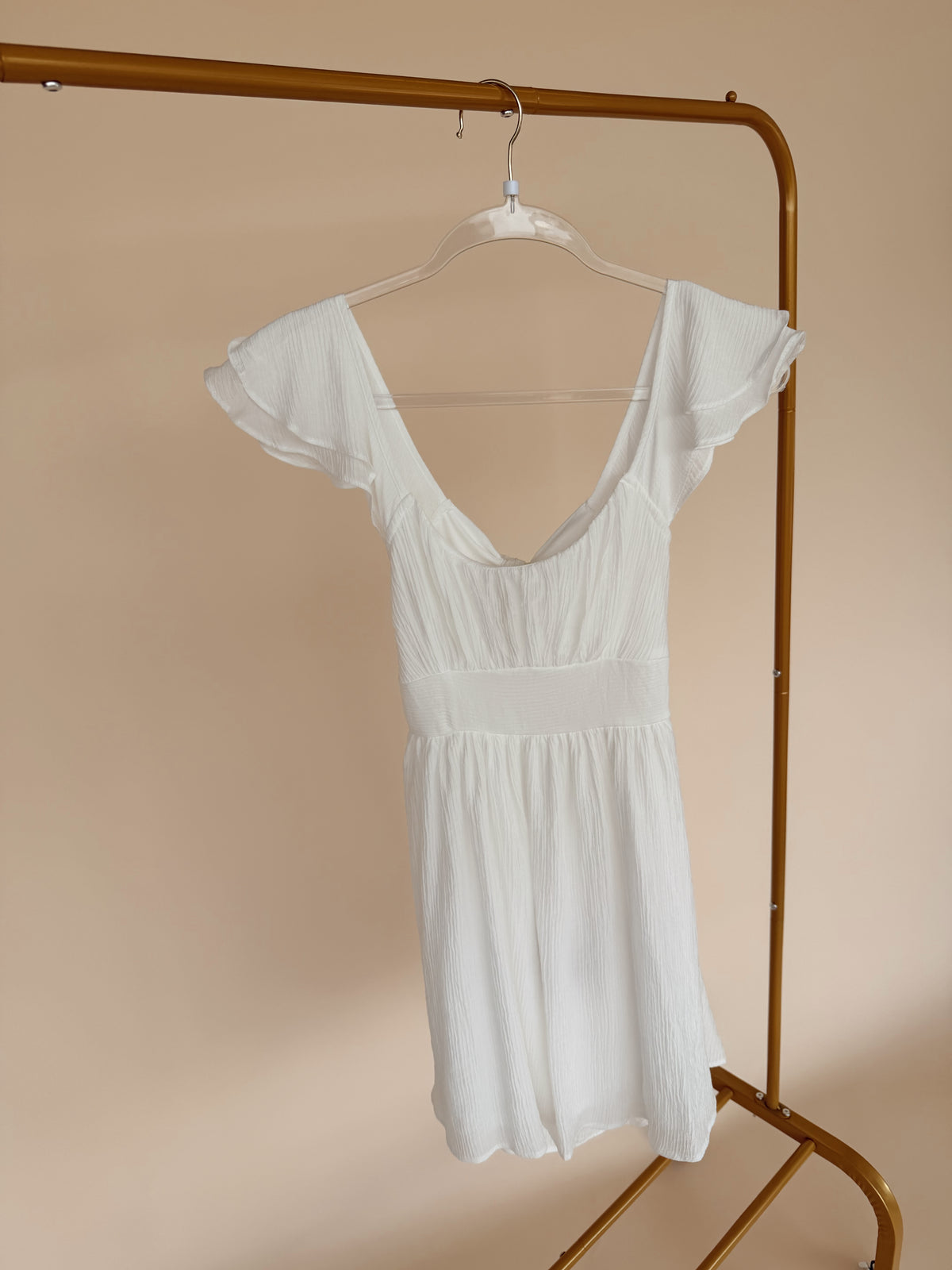 Ruffle Sleeve Back Tie Mini Dress in White