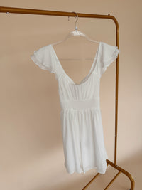 Ruffle Sleeve Back Tie Mini Dress in White