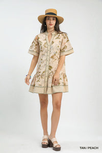 Flower Button Dress in Tan/Peach