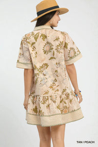Flower Button Dress in Tan/Peach