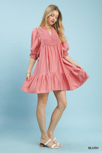 Smocked Ruffle Hem Babydoll Dress in Blush