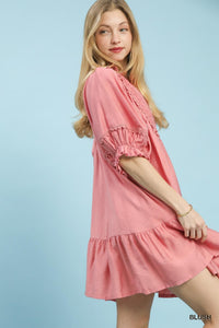 Smocked Ruffle Hem Babydoll Dress in Blush