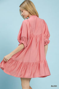 Smocked Ruffle Hem Babydoll Dress in Blush