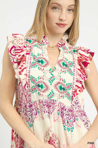 Boho Border Print Midi Dress in Pink