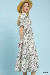 Floral Tiered Maxi Dress in Black
