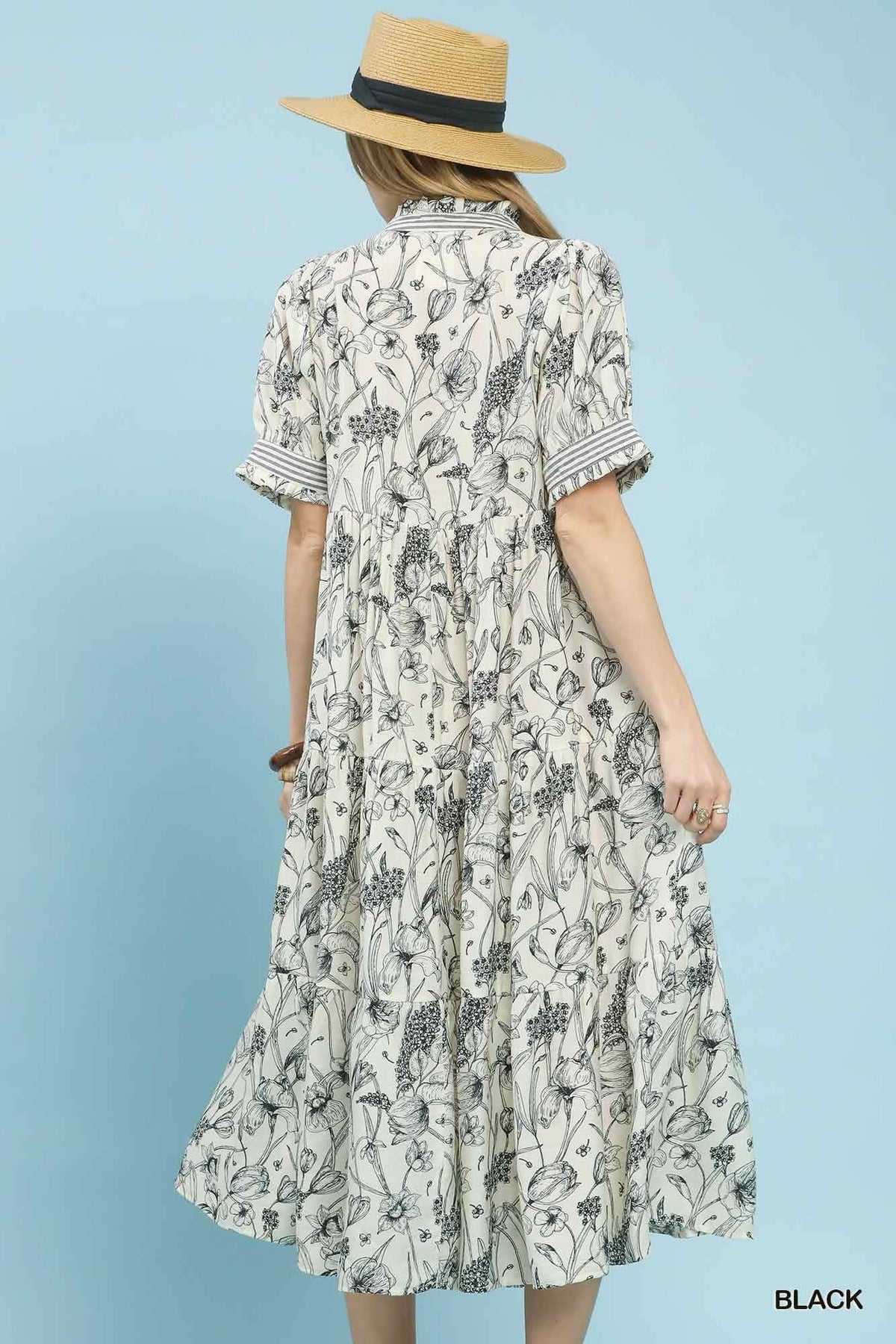 Floral Tiered Maxi Dress in Black