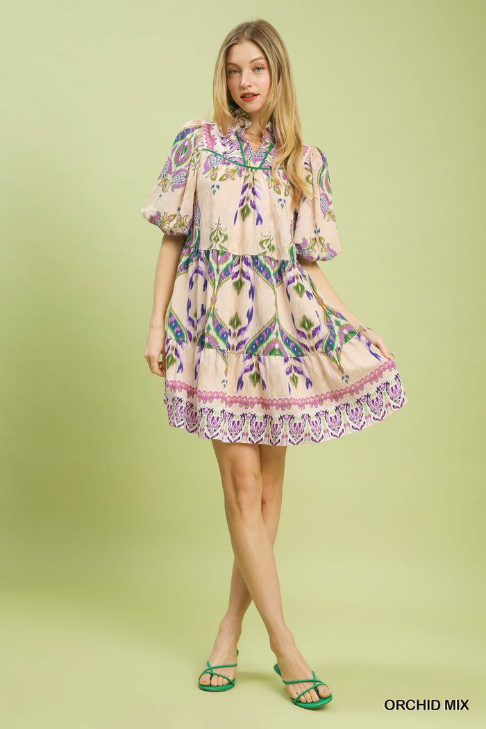 Mix Boho Puff Sleeve Dress - Orchid Mix