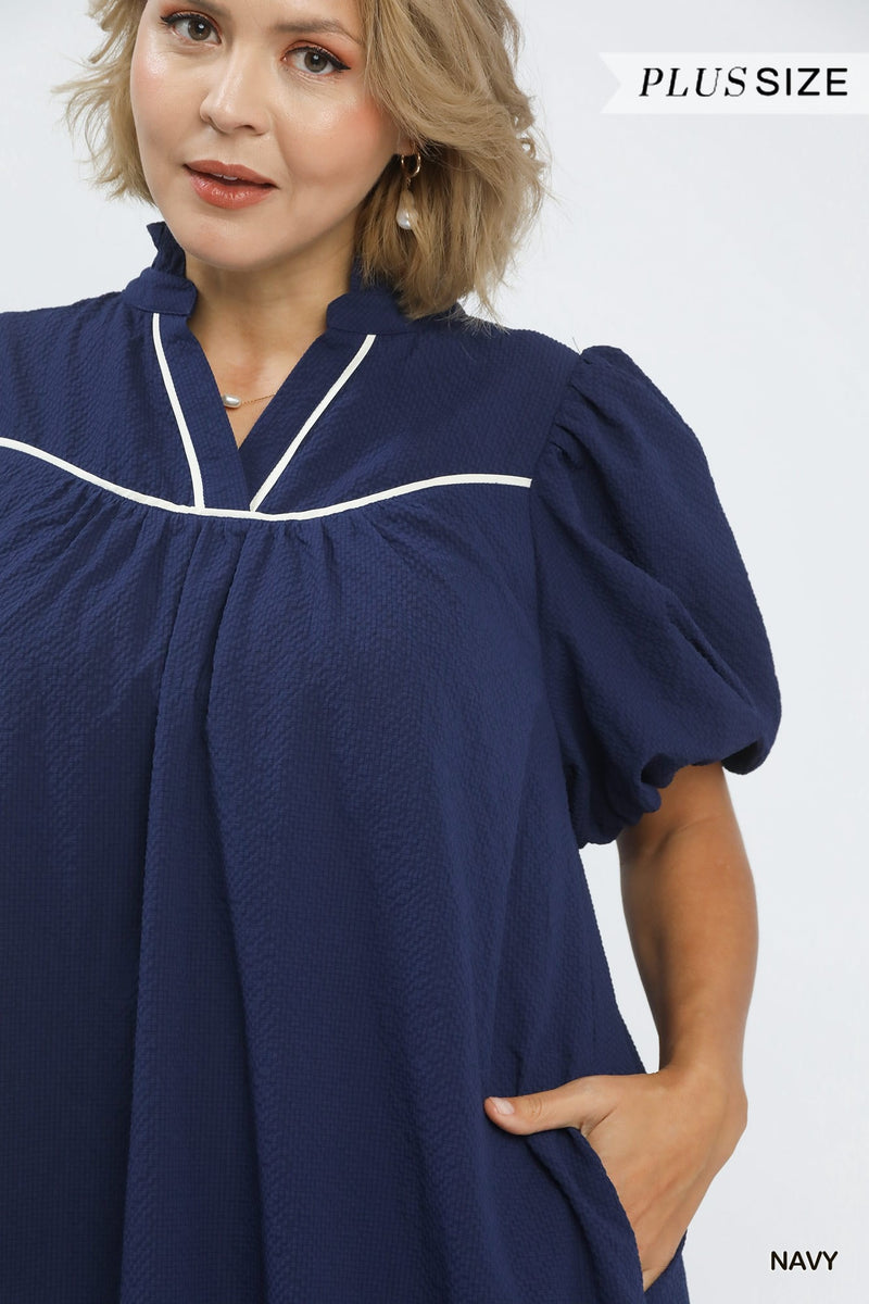 womens blue seersucker dress Puff Sleeve in Navy – Holly Grace Boutique Cartoon for Jan 20, gown dress for wedding 100% Rayon size:M
