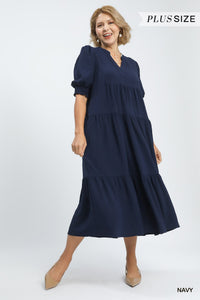 Solid V Neck Midi Dress- 2 Colors!
