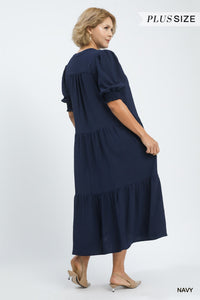Solid V Neck Midi Dress- 2 Colors!