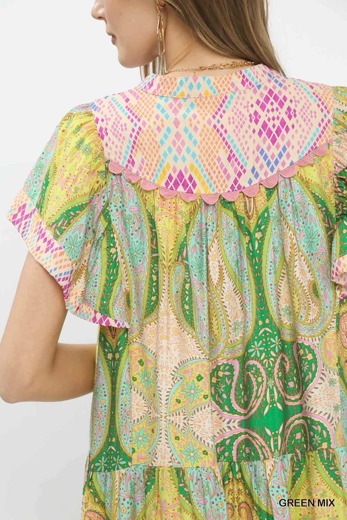 Paisley Tiered Flutter Dress Green Mix