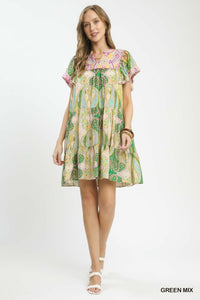 Paisley Tiered Flutter Dress Green Mix