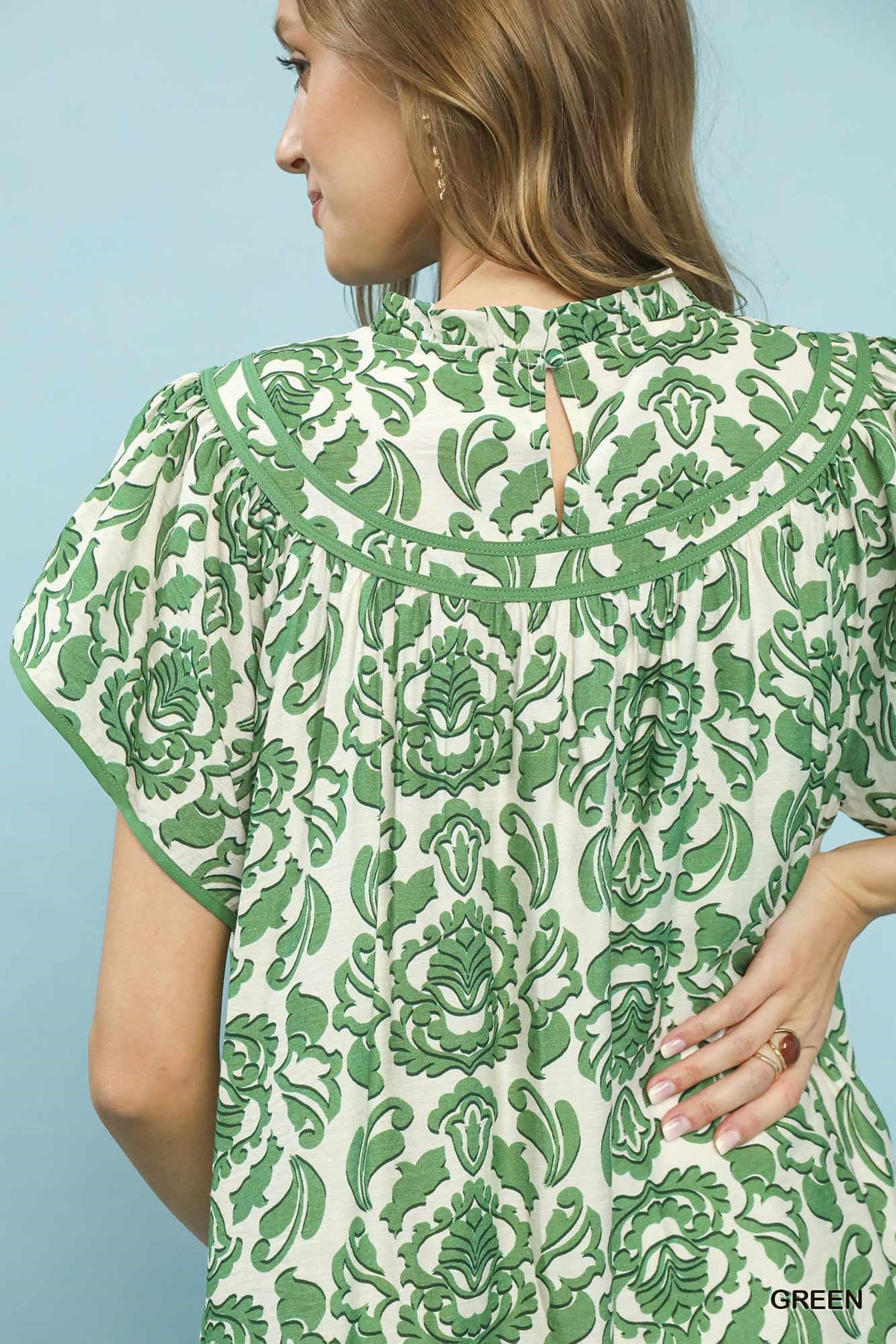Abstract Print Babydoll Mini Dress in Green