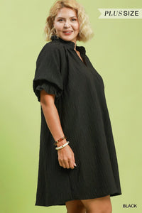 Linen Blend Ruffle Dress in Black