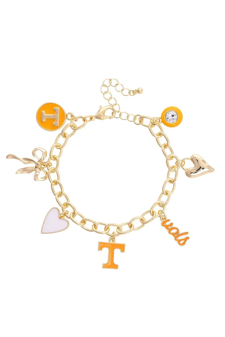 TN Vols Enamel Icons Charm Bracelet in Shiny Gold