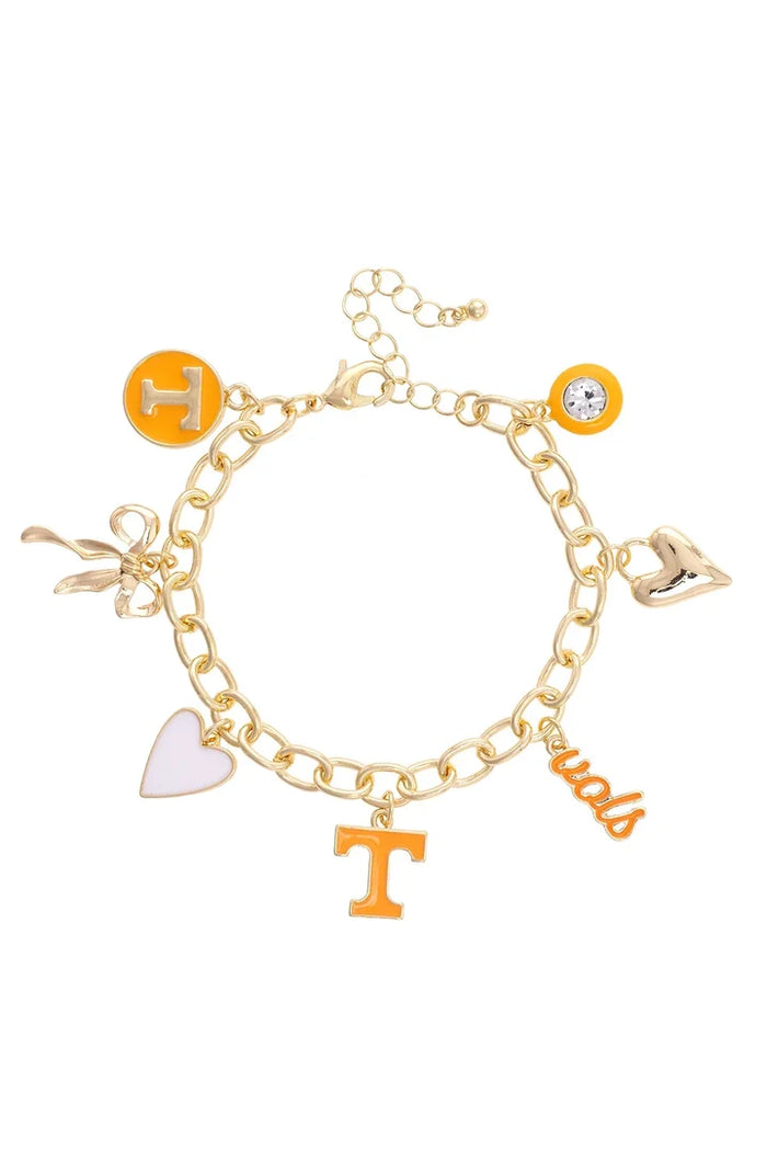 TN Vols Enamel Icons Charm Bracelet in Shiny Gold