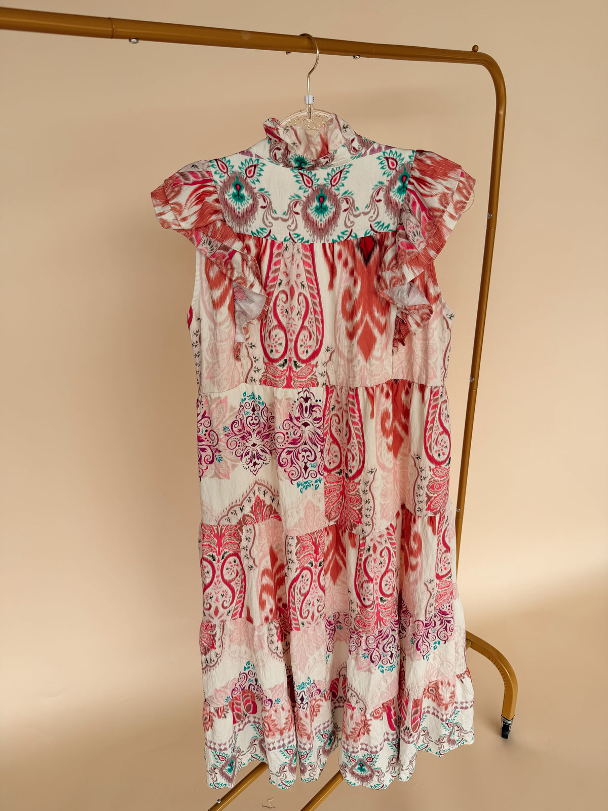 Boho Border Print Midi Dress in Pink