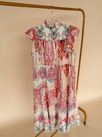 Boho Border Print Midi Dress in Pink