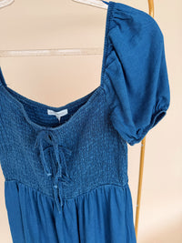 Front Tie Puff Sleeve Dress Chambray