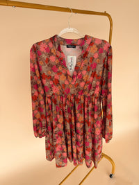 Floral Mini Dress in Mocha Multi